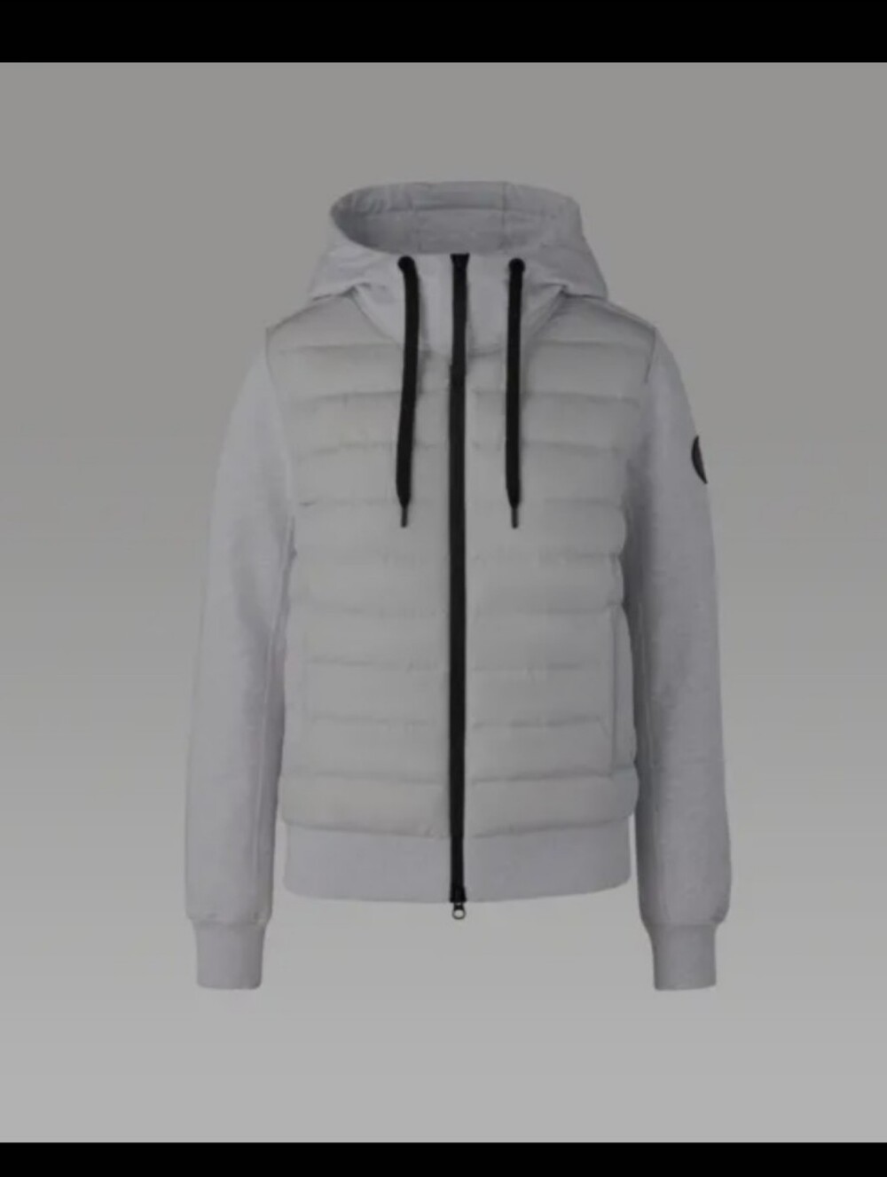 Canada Goose Women's Light Gray Puffer Hoodie with Black Trim